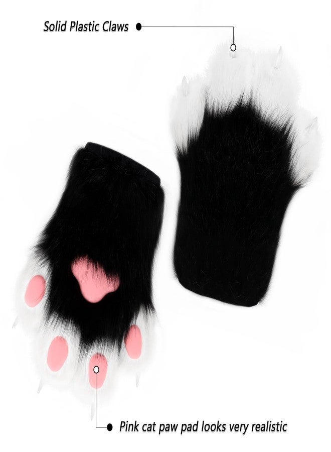 hbbhml Faux Fur Plush Furry Cat Claw Gloves Fursuit Animal Fox Paws Mittens Halloween Cosplay Costume Accessories for Adult - Image 4